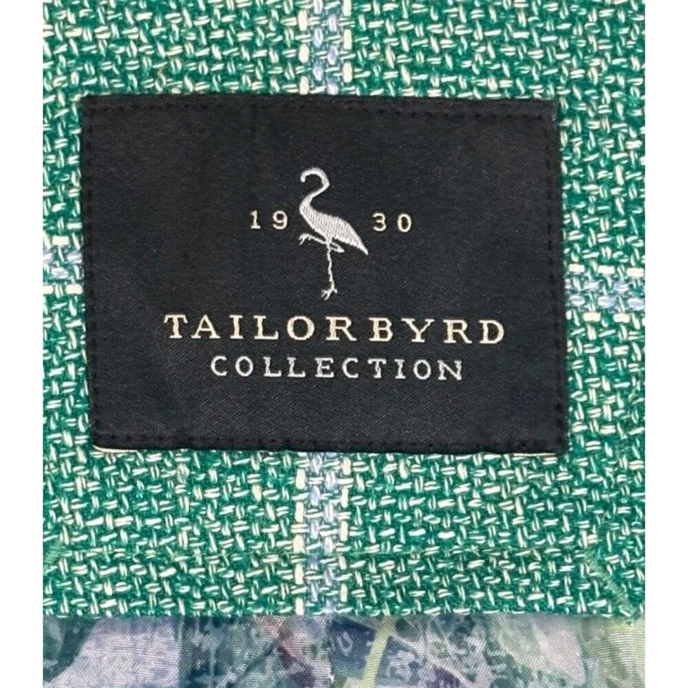 Tailorbyrd Blazer Mens 48L Teal Linen Rayon Windowpane Double Vent Sportscoat - Picture 7 of 14